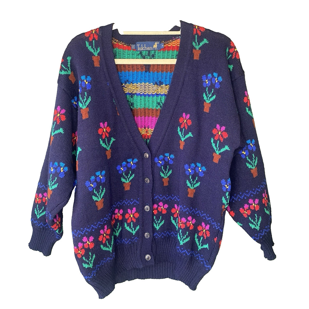 Vintage Tulchan Cardigan Womens Medium Pure Wool Grandma Core Retro Twee Sweater